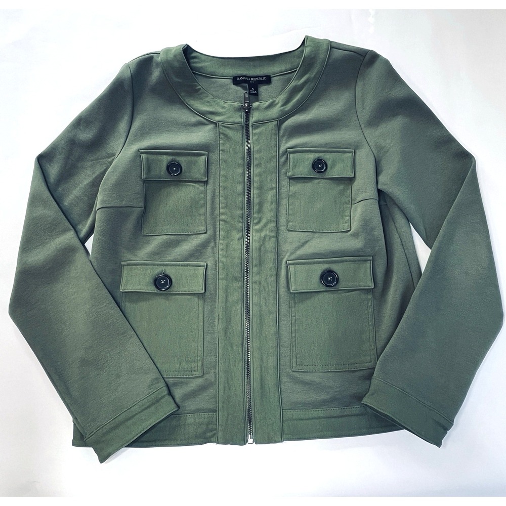 Banana Republic Utility Jacket Womens Sz S Olive Green Knit Long Sleeve Military